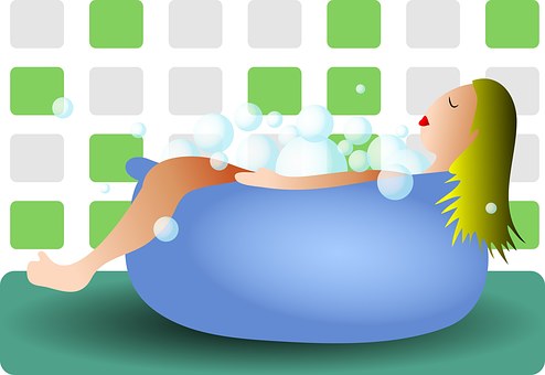 illustration of a woman having a bubble bath